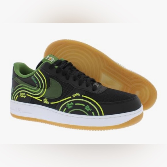 NIKE AIR FORCE 1 GS LOW BLACK / GREEN / MULTICOLOR Youth Size 7Y DV2204 001 - Picture 1 of 10